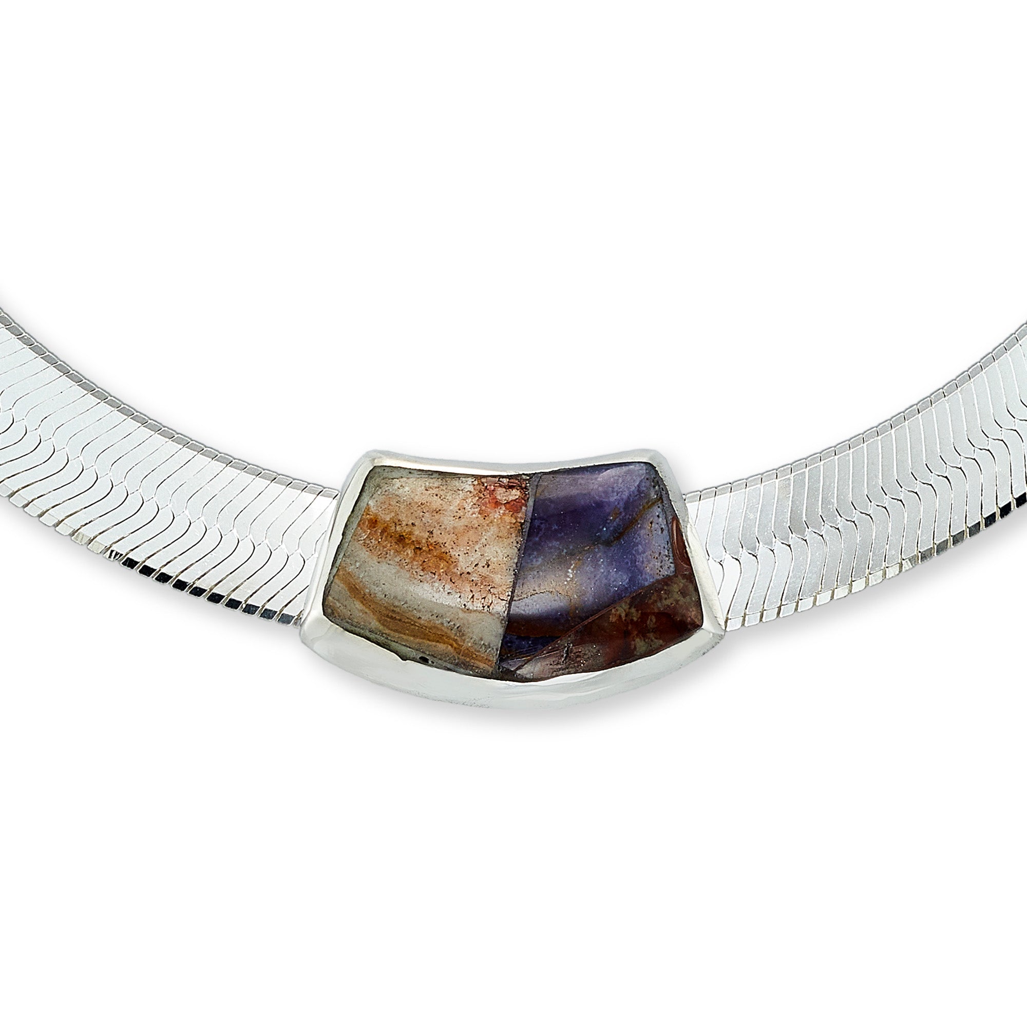 Onyx & Agate Lapidary Inlay Cradle Necklace