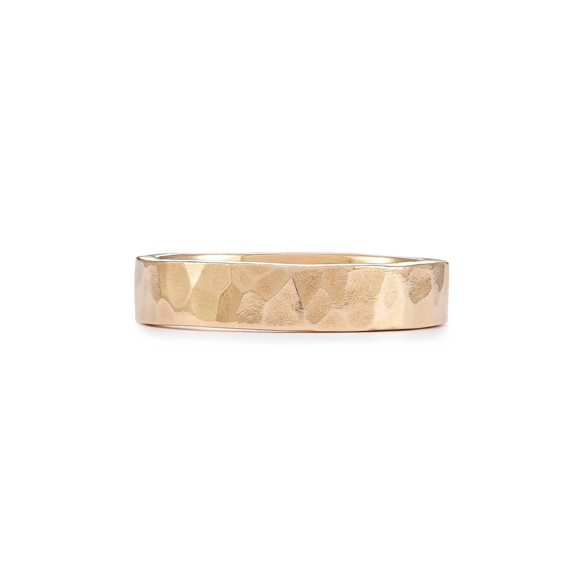 The unisex 4.5mm Classic Band in 14k gold is a timeless ring featuring a lovely hammered texture with a soft matte finish