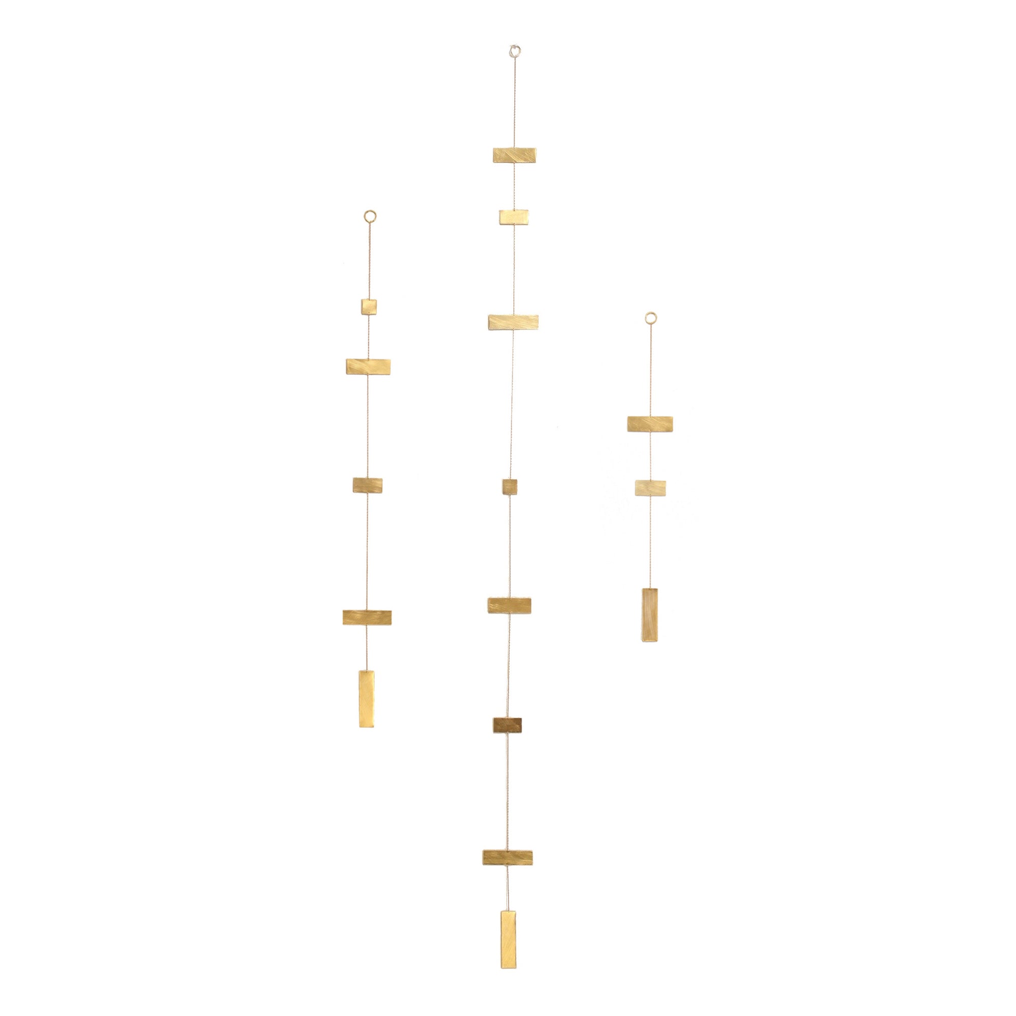 A rectangular version of our spirit chain in hand-cut and brushed brass, perfect for hanging. 