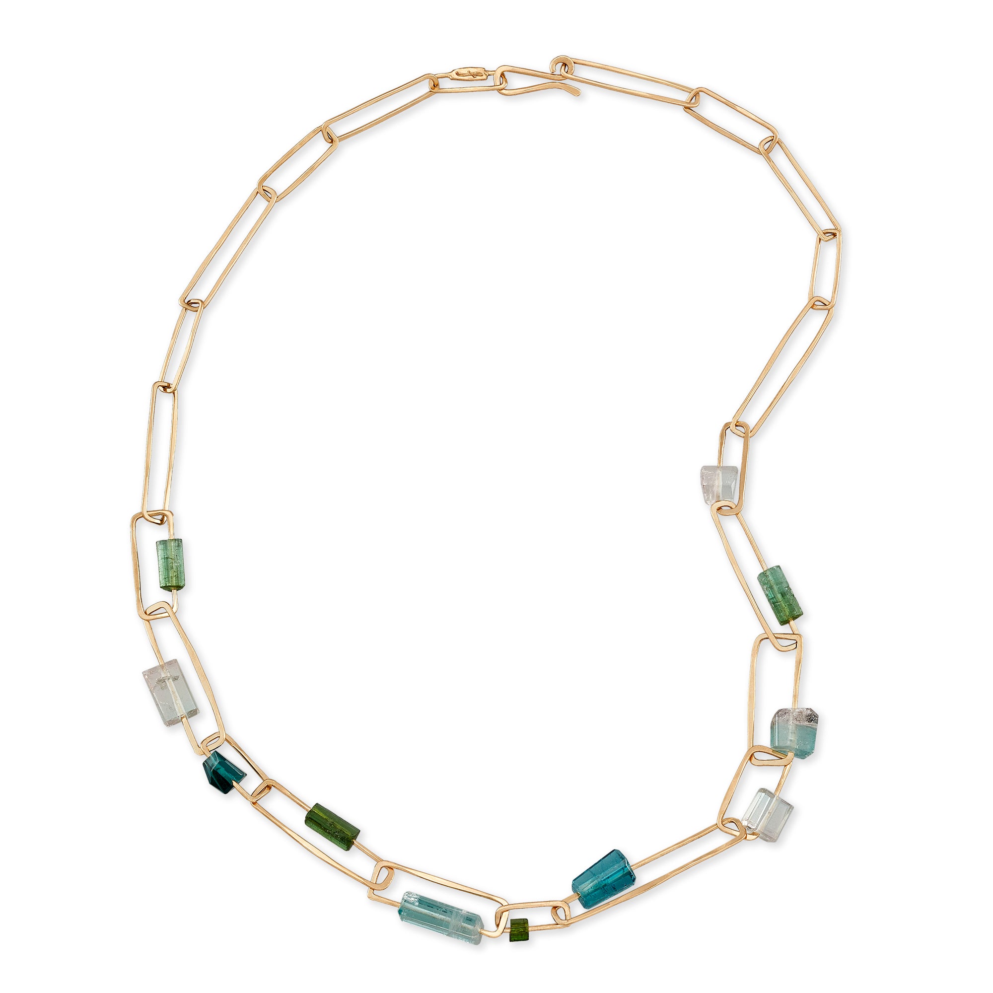 Green & Nigerian Blue Tourmaline Link Necklace