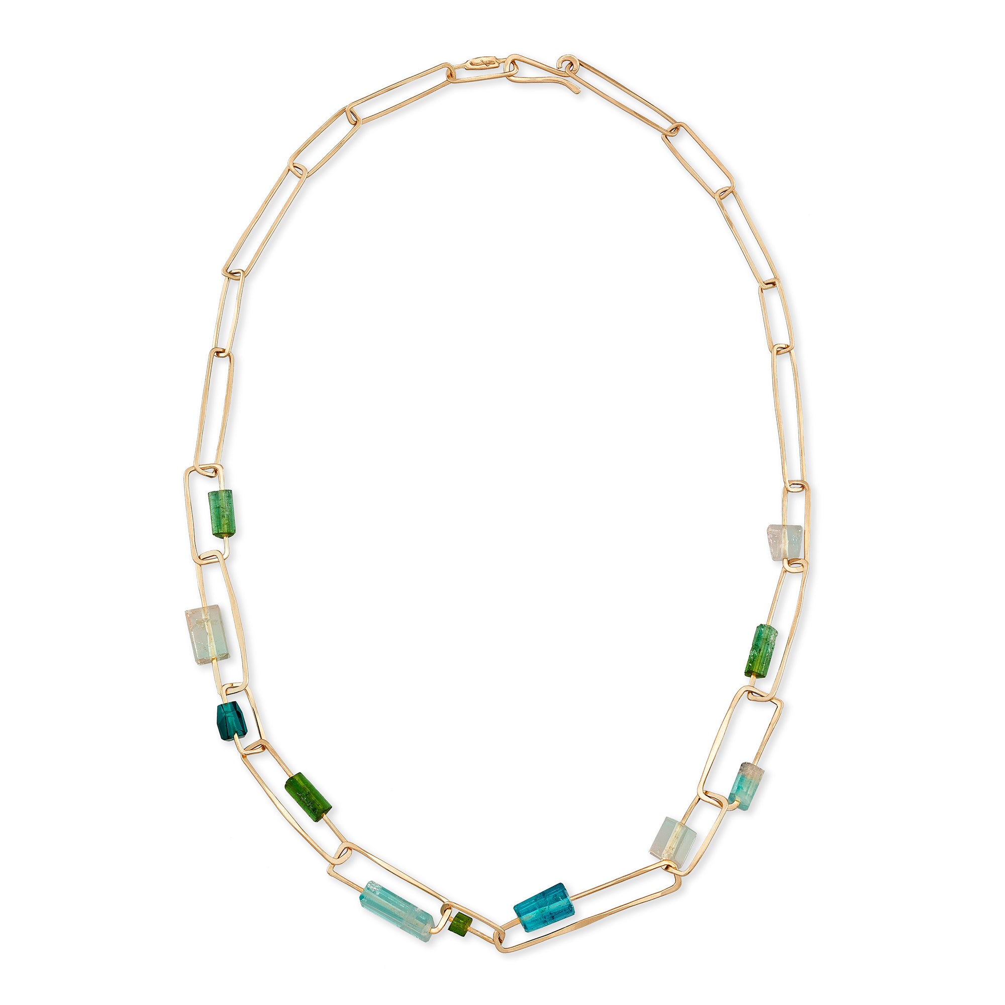 Green & Nigerian Blue Tourmaline Link Necklace