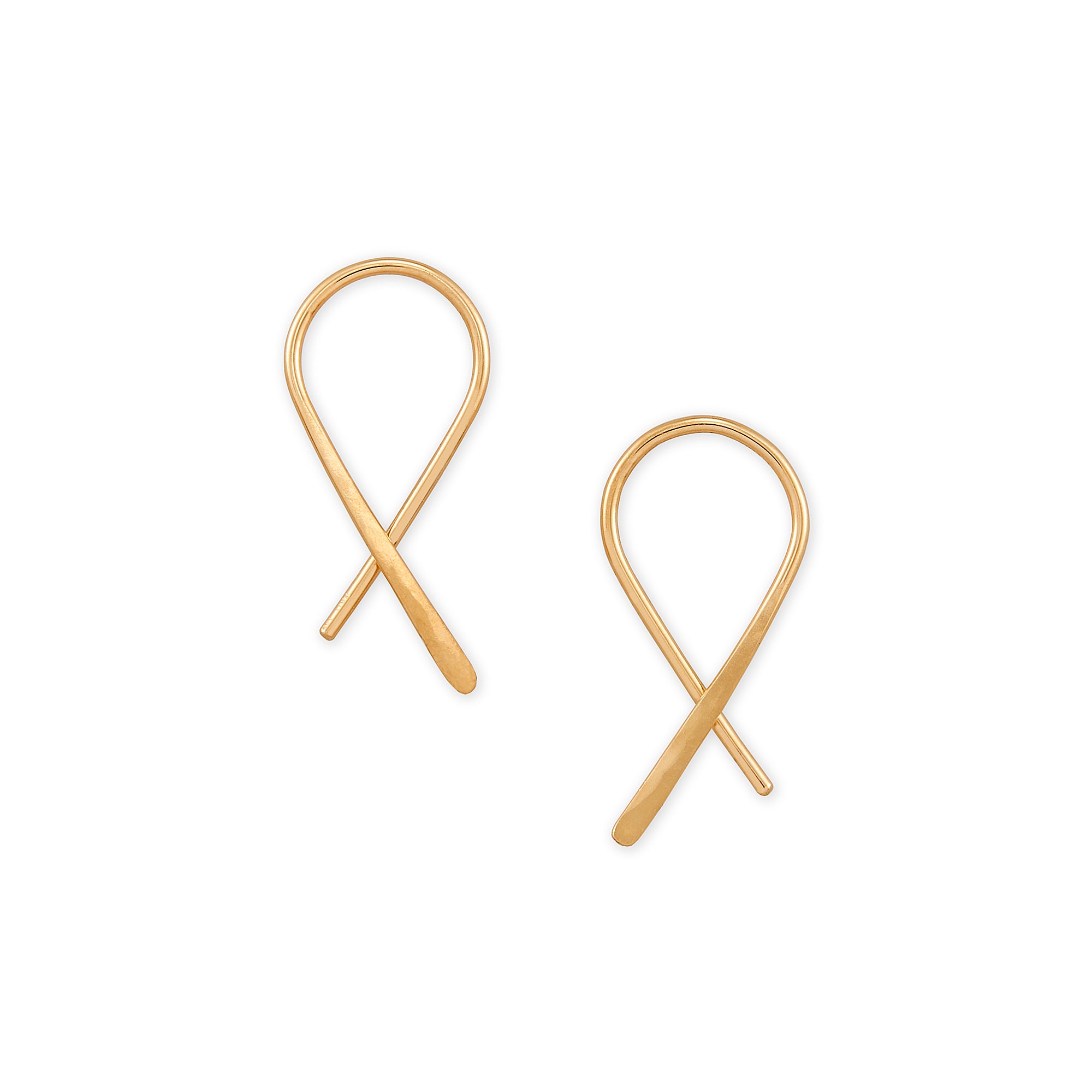 Crossed Hook earrings, these delicate and modern threaders feature crossed 14k gold wire forged on one side. 