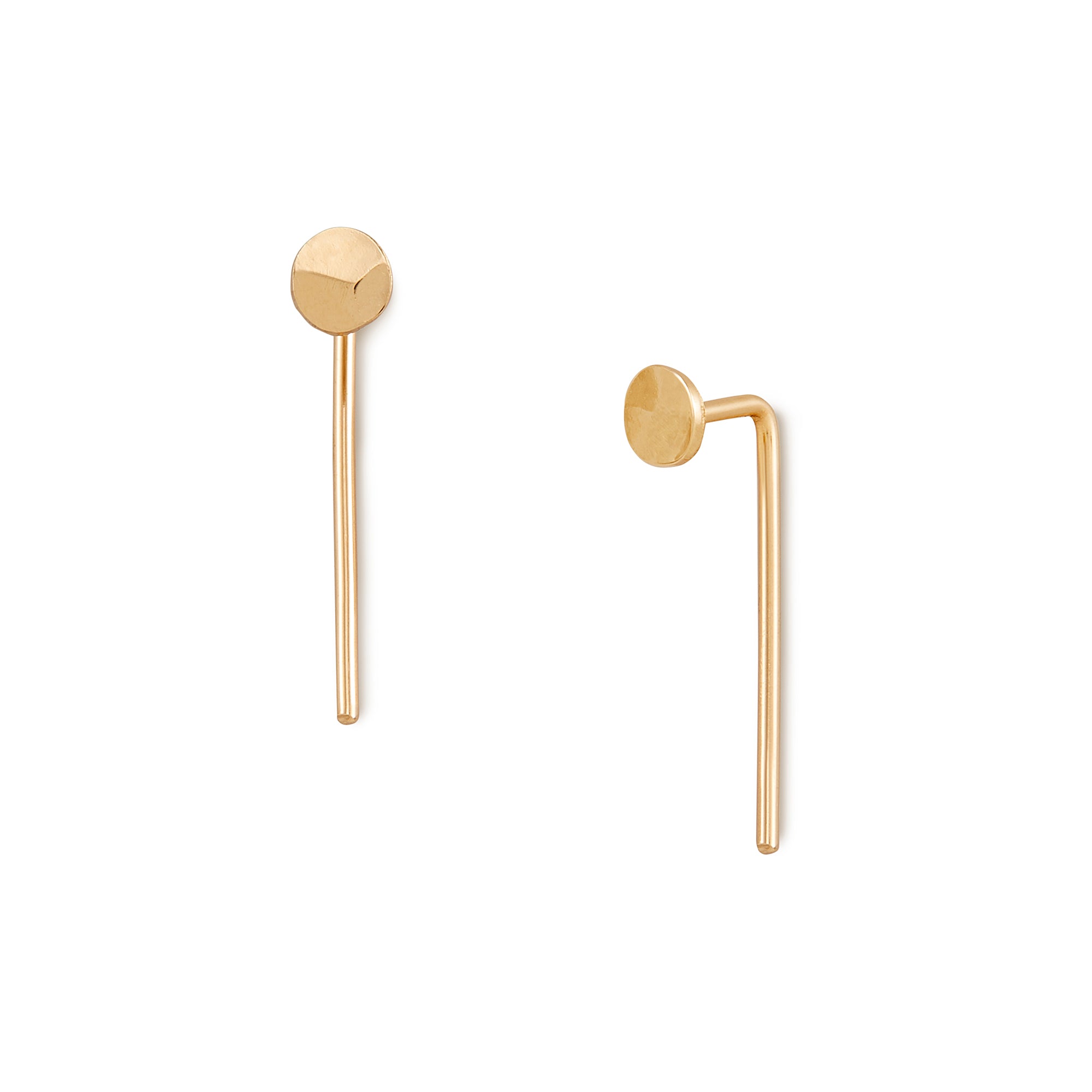 The Dot Hook, modern simplicity in 14k gold with your choice of classic hammered textured or nugget texture
