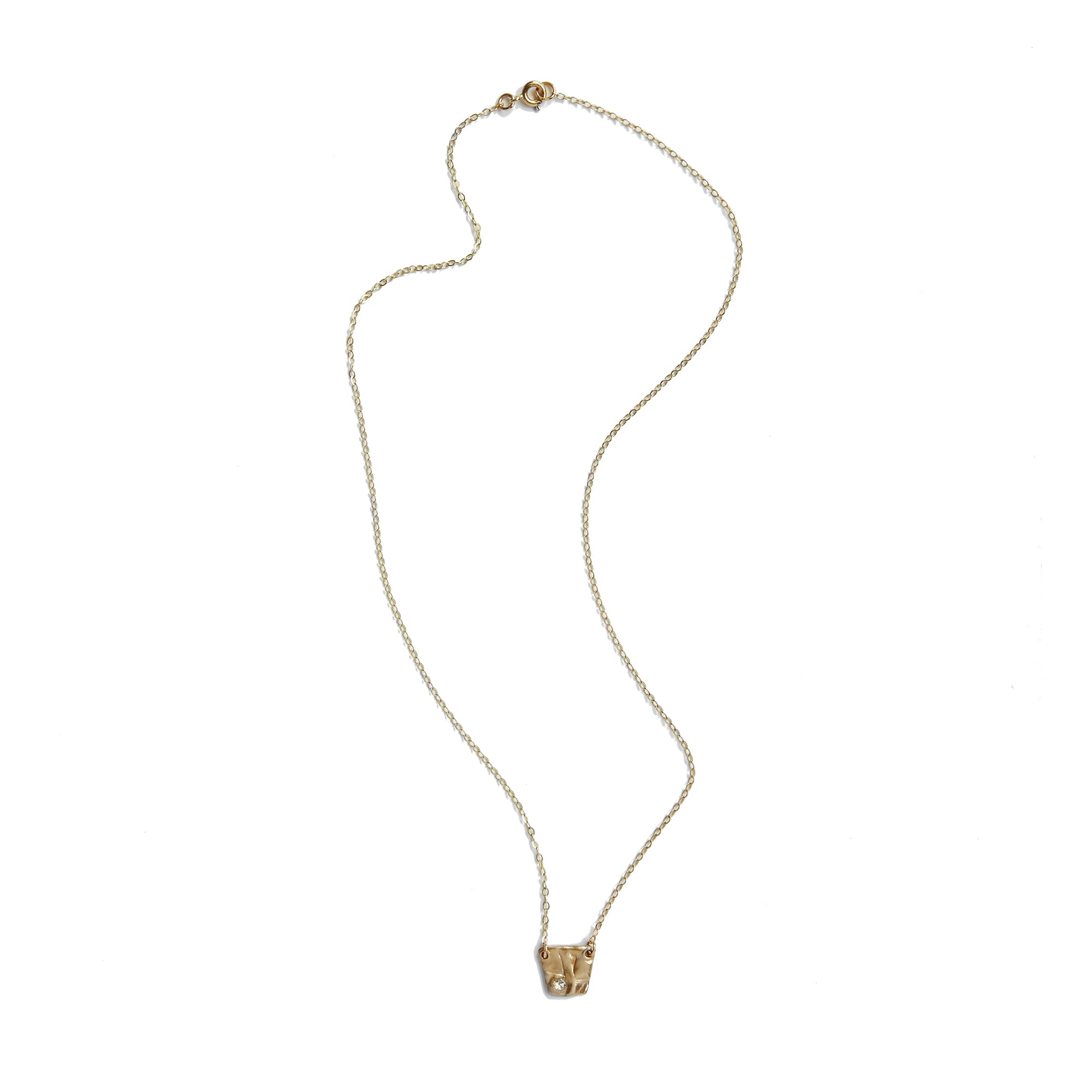Our Pebble Necklace is a sweet pendant necklace with a rose cut diamond bezel set in solid 14k gold. 