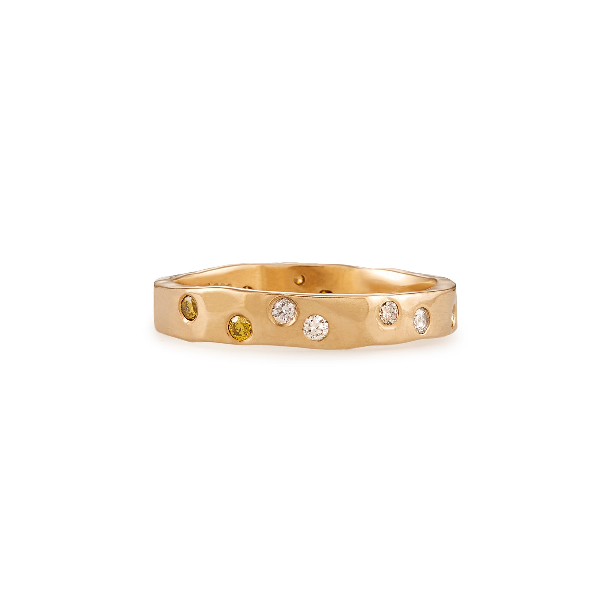 This ONE-OF-A-KIND constellation eternity band features yellow, champagne and white diamonds scattered across the entire ring