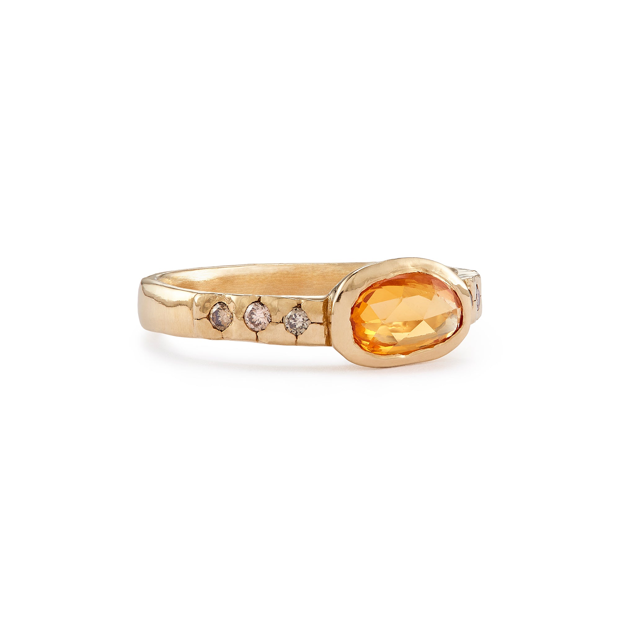 Oval Orange Sapphire & Champagne Diamond Ring