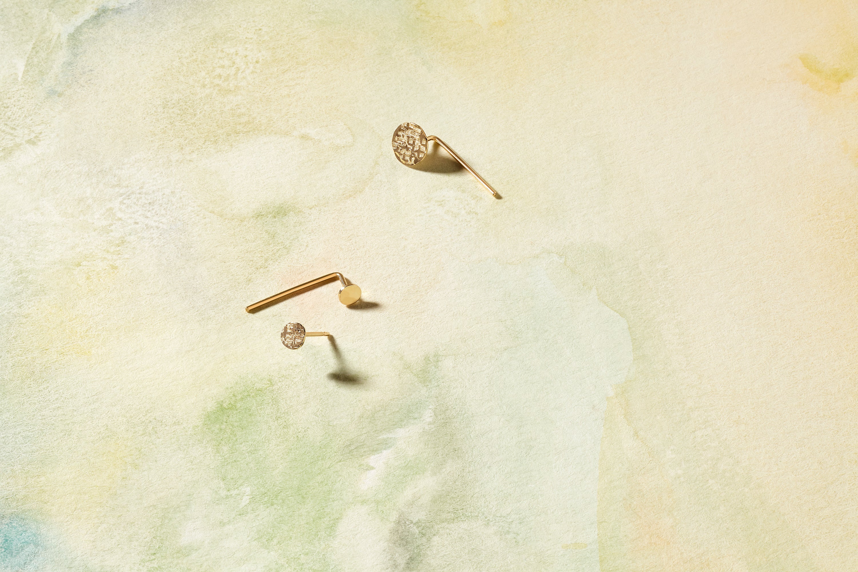 The Dot Hook, modern simplicity in 14k gold with your choice of classic hammered textured or nugget texture