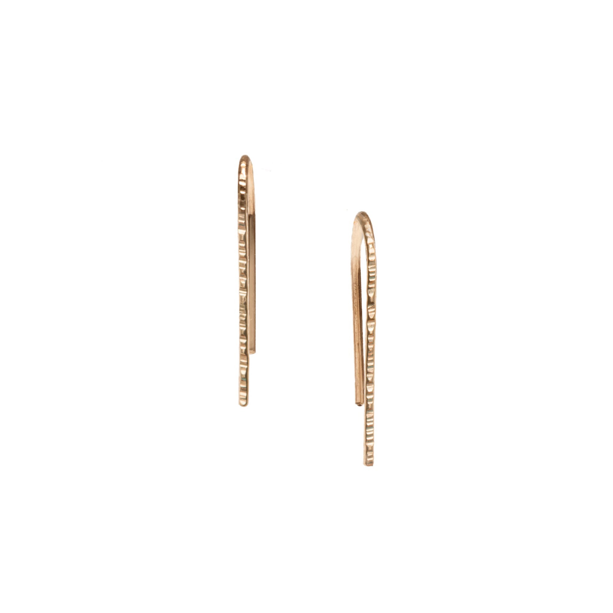 Delicate, with a distinctive light-catching texture, our Trace Hook Earrings are minimal threader earrings